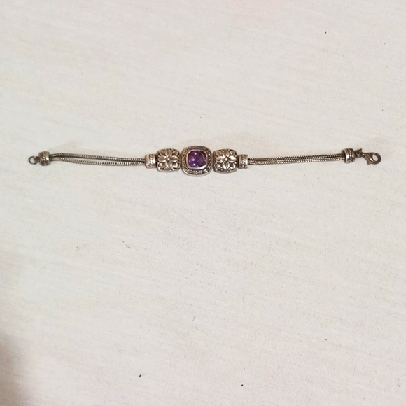 Elegant Silver and Amethyst Bracelet Floral Beaded Chain Bracelet - Picture 4 of 8